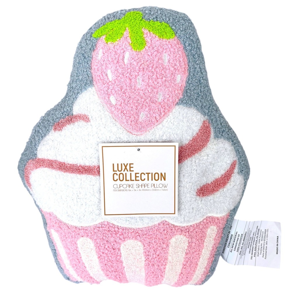 Luxe Collection Strawberry Cupcake Boucle Pillow Kawaii Tween Whimsy Pastel NWT